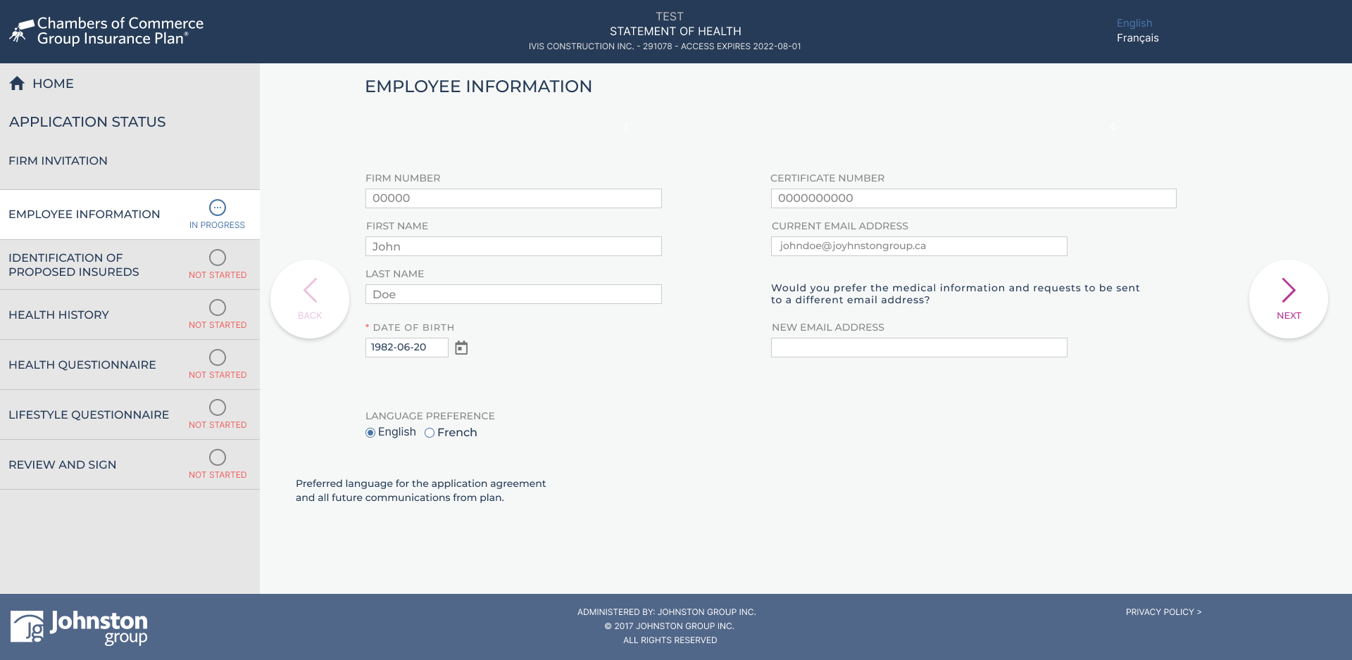 Employee information page