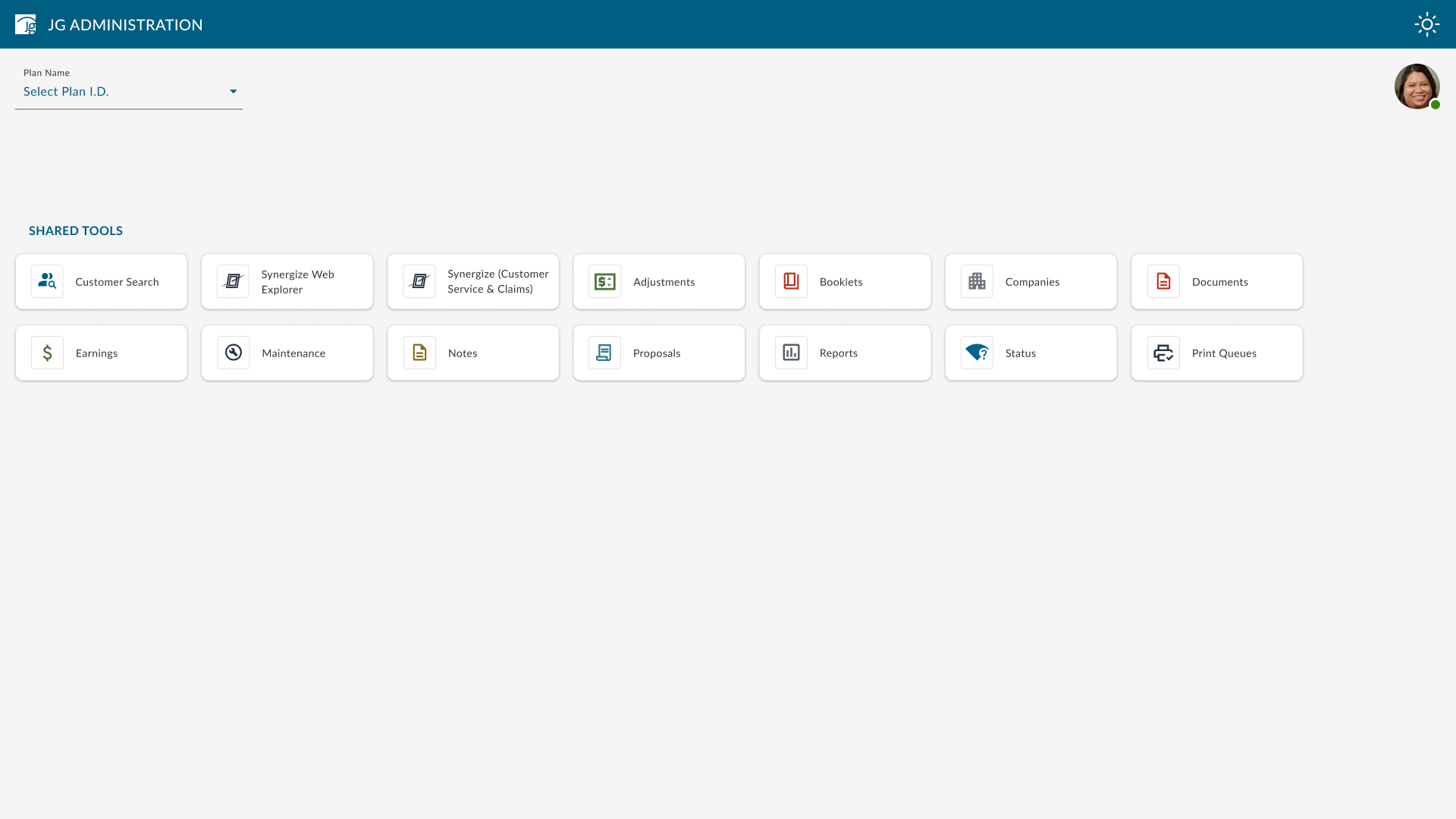 JG Admin Dashboard mockup