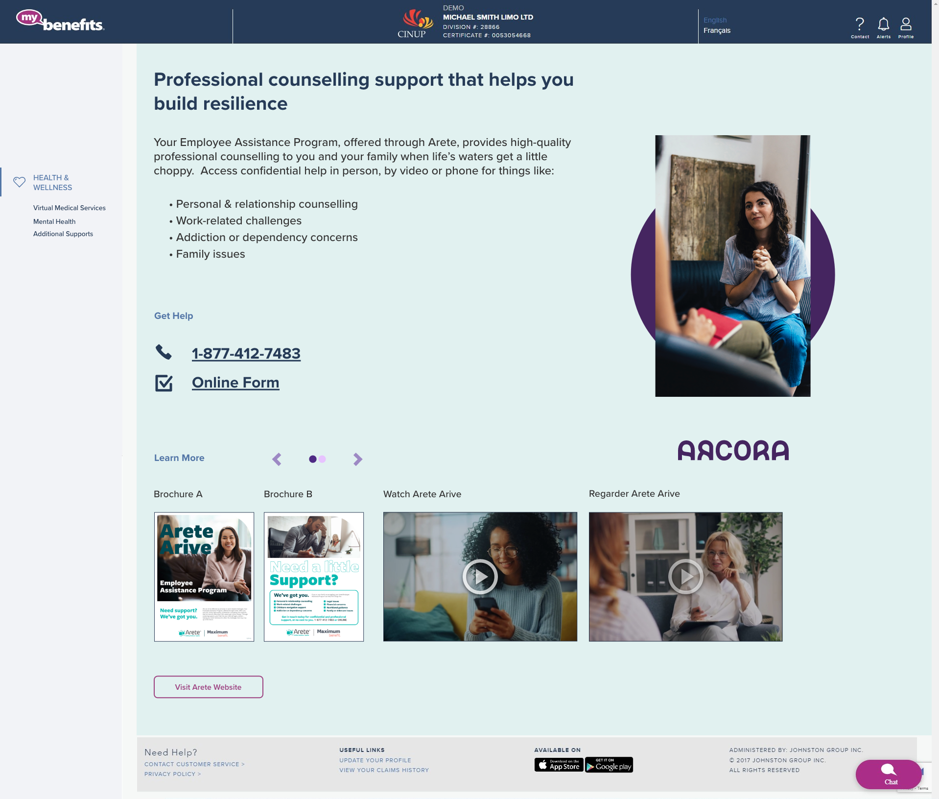 Arcora provider page integrated into My Benefits