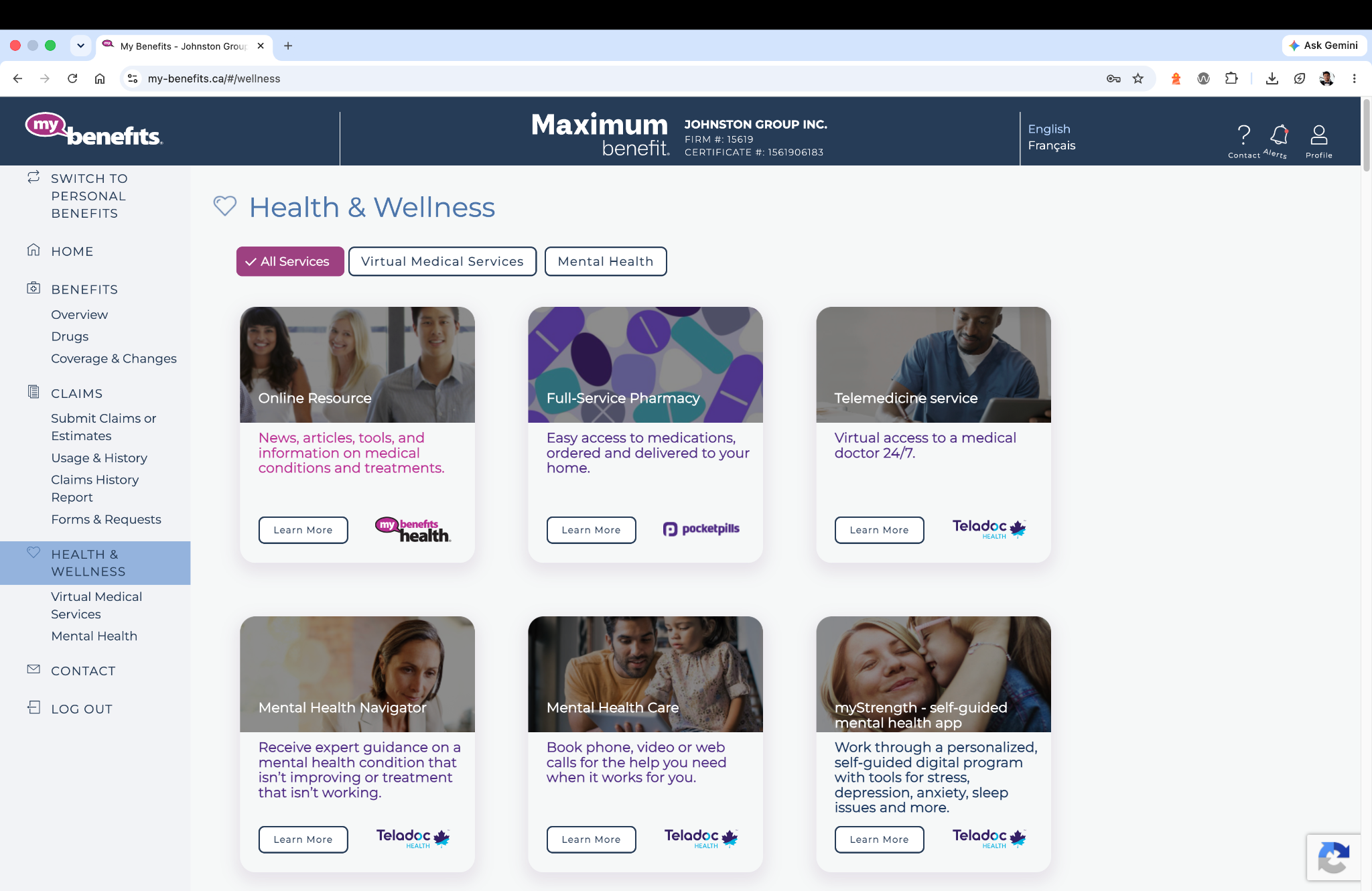 My Benefits Health and Wellness web experience